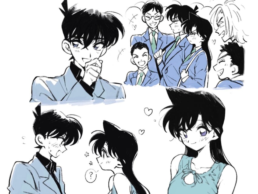 mouri ran and kudou shin'ichi (meitantei conan) drawn by ba_ko