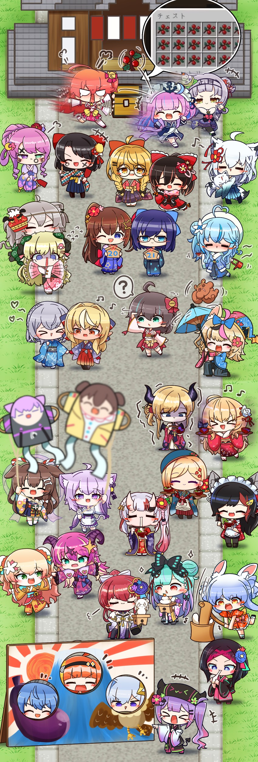 houshou marine, shirakami fubuki, hoshimachi suisei, usada pekora, nekomata okayu, and 32 more (hololive and 1 more) drawn by asimo953