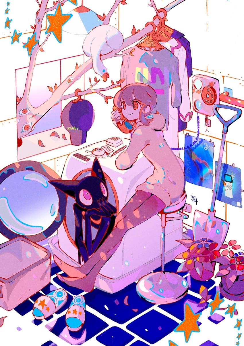 nira-chan and ink neko (zutto mayonaka de ii no ni and 1 more) drawn by aozukikawasemi