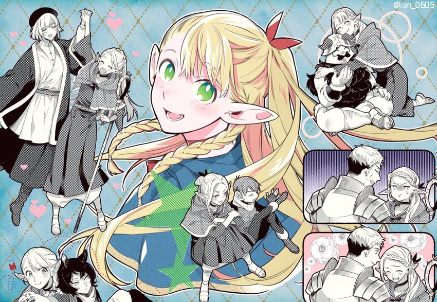 marcille donato, falin touden, laios touden, senshi, chilchuck tims, and 1 more (dungeon meshi) drawn by ran_(ran_0605)