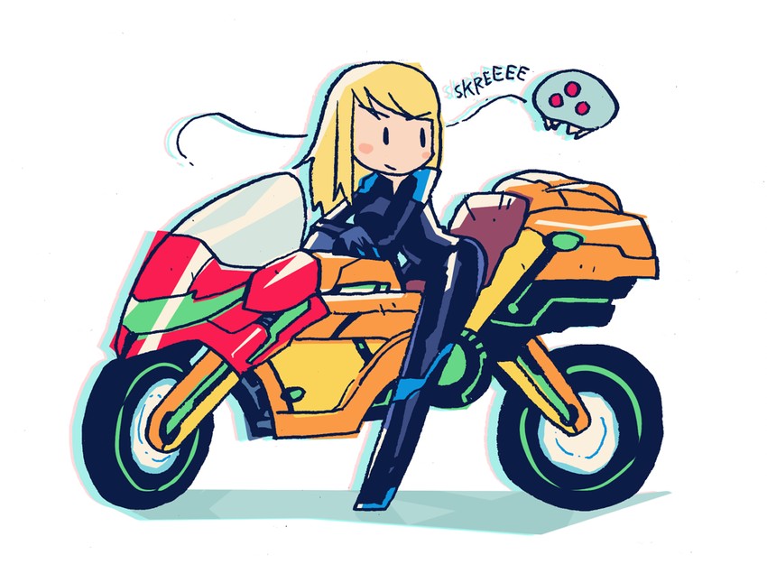 samus aran, metroid, and metroid larva (metroid) drawn by rariatto_(ganguri)