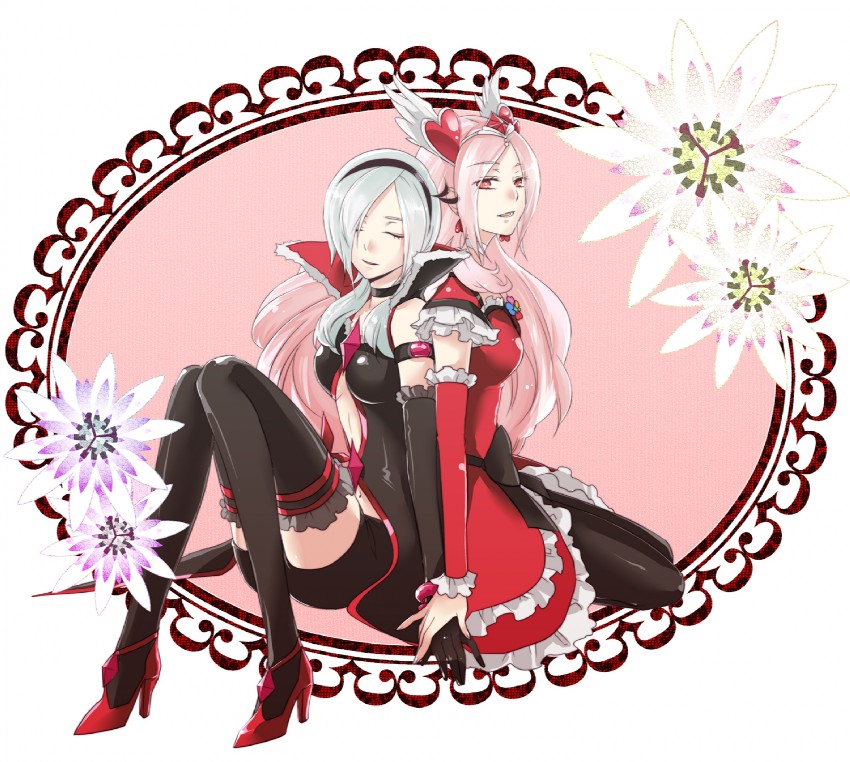 higashi setsuna, eas, and cure passion (precure and 1 more) drawn by chiyo_(rotsurechiriha)