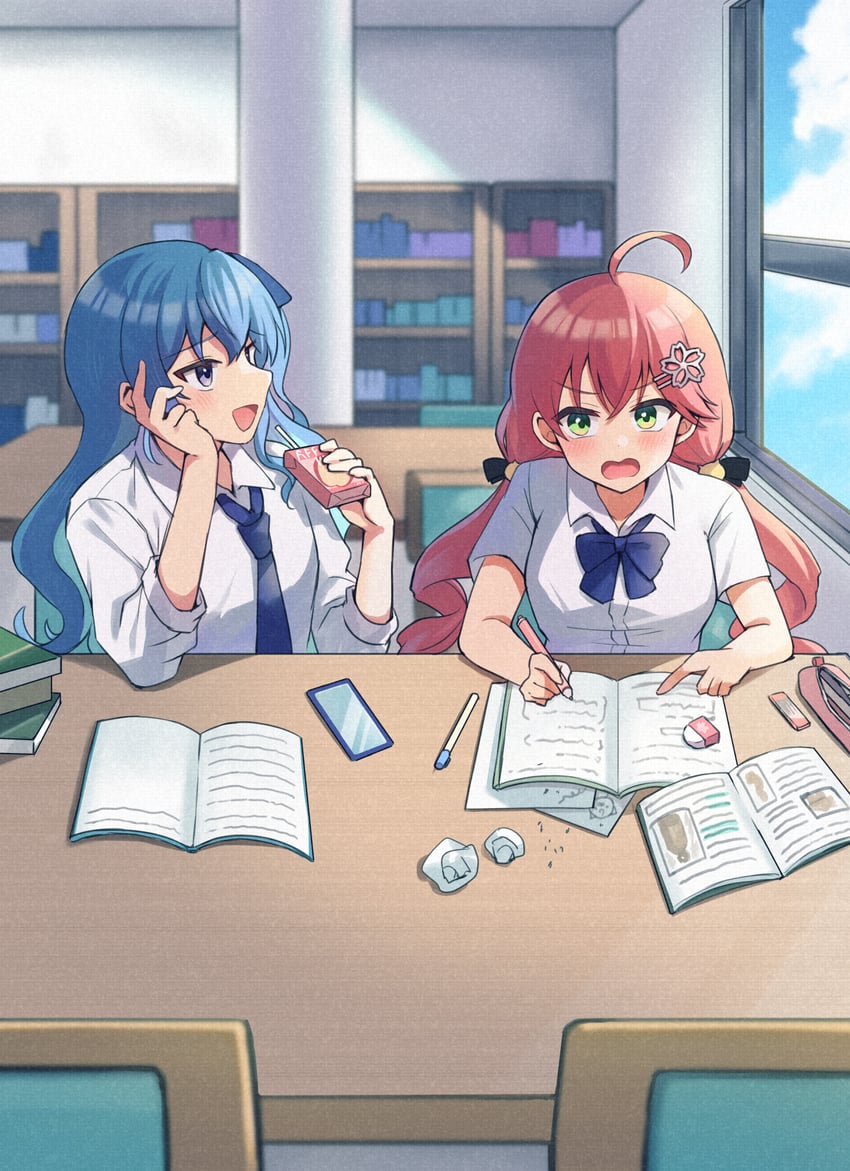 hoshimachi suisei and sakura miko (hololive and 1 more) drawn by unkai_amane