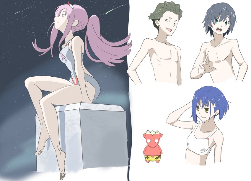 zero two, hiro, ichigo, and mitsuru (darling in the franxx) drawn by hitsujibane