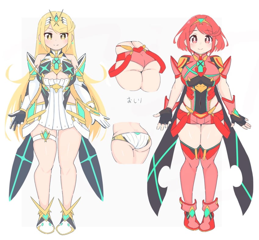 pyra and mythra (xenoblade chronicles and 1 more) drawn by uncool_mochi