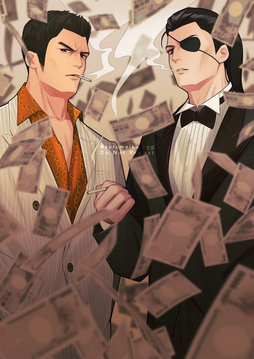 kiryu kazuma and majima goro (ryuu ga gotoku and 1 more) drawn by surumeika_rgg