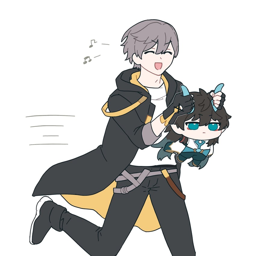 trailblazer, caelus, and dan heng (honkai and 1 more) drawn by omochi_binta
