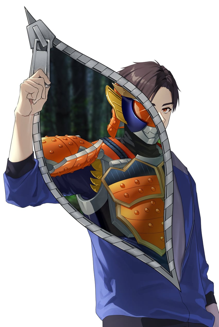 kamen rider gaim and kazuraba kouta (kamen rider and 1 more) drawn by maruta_(rintonosousaku)