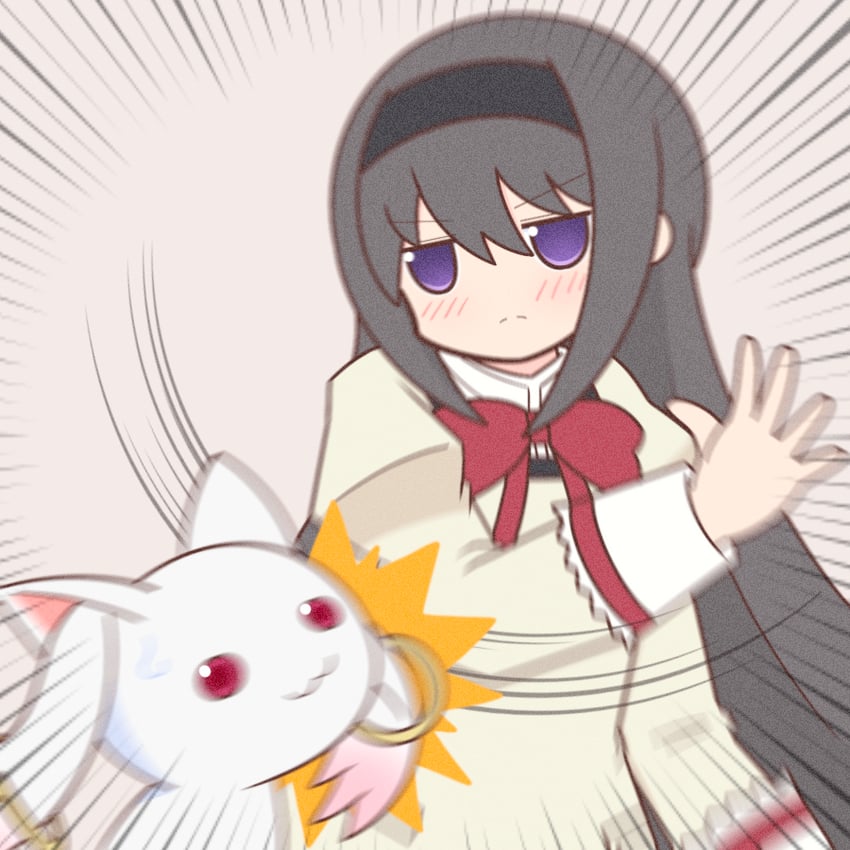 akemi homura and kyubey (mahou shoujo madoka magica) drawn by yuno385
