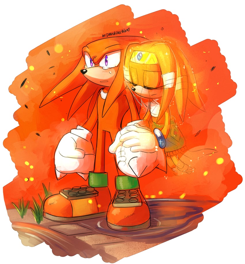 knuckles the echidna and tikal the echidna (sonic) drawn by drawloverlala