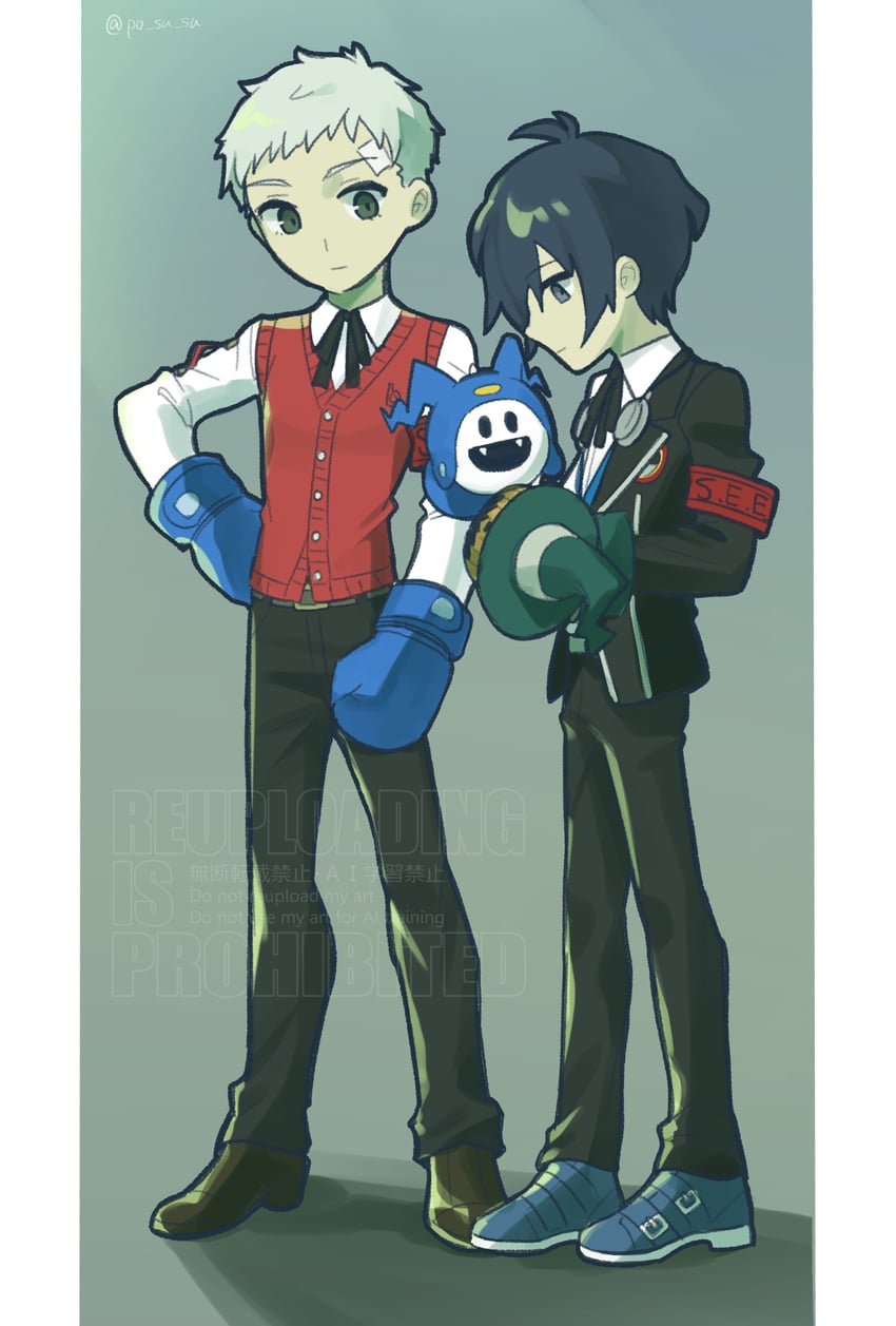 yuuki makoto, sanada akihiko, jack frost, and pyro jack (persona and 1 more) drawn by po_su_su
