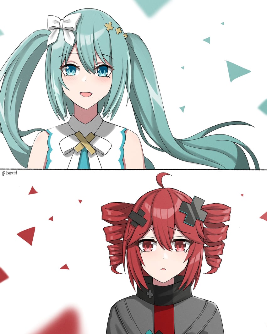 hatsune miku, kasane teto, batsu miku, and hiramado miku (vocaloid and 3 more) drawn by rafxeed