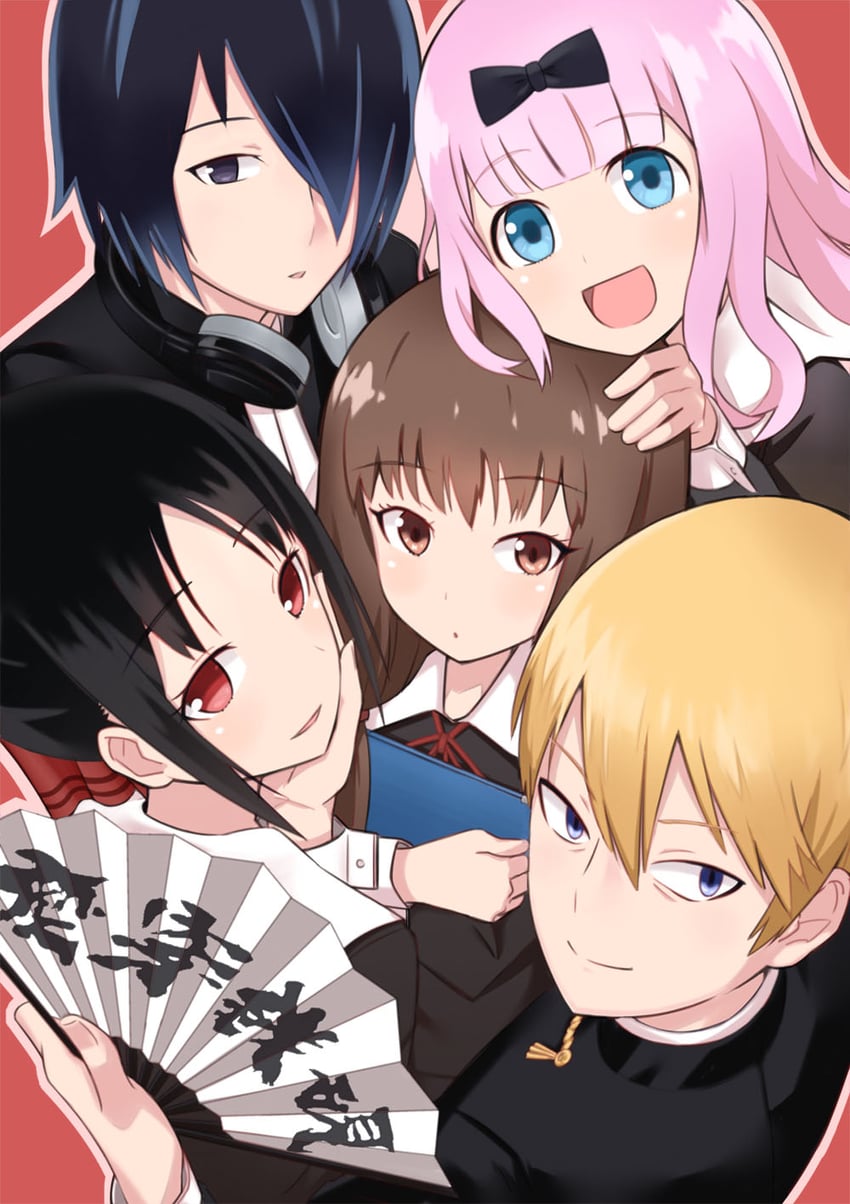 shinomiya kaguya, fujiwara chika, iino miko, shirogane miyuki, and ishigami yuu (kaguya-sama wa kokurasetai ~tensai-tachi no renai zunousen~) drawn by sennokaze
