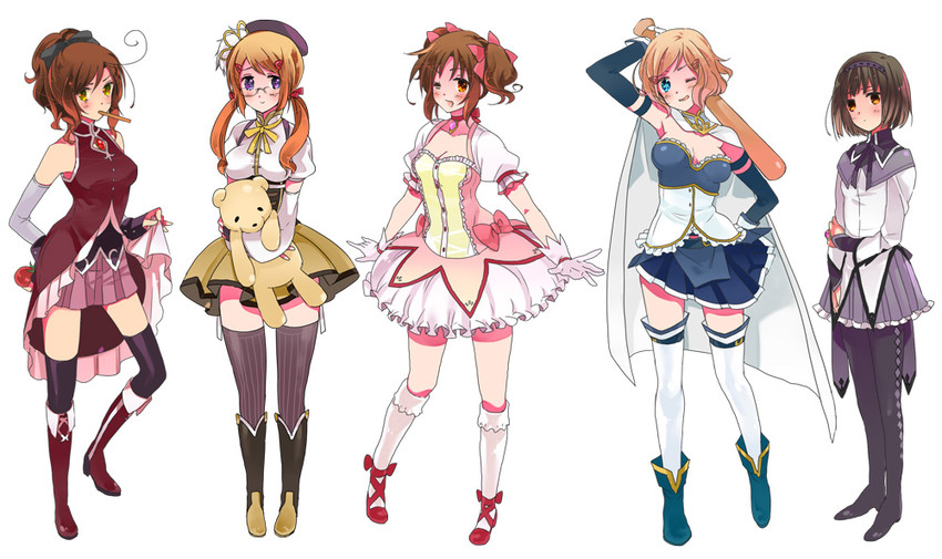 akemi homura, kaname madoka, miki sayaka, sakura kyoko, tomoe mami, and 6 more (mahou shoujo madoka magica and 1 more) drawn by tanaka_(0217s)