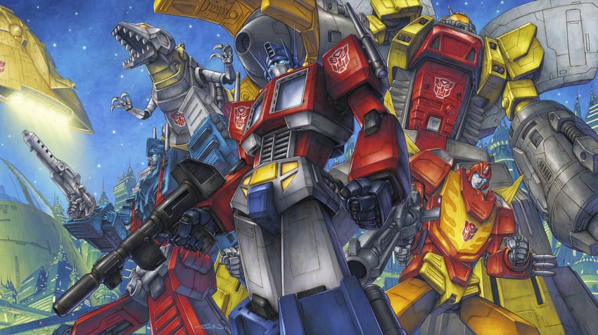 optimus prime, grimlock, hot rod, and omega supreme (transformers and 1 more) drawn by nakamura_jun'ichi
