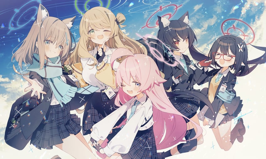 shiroko, hoshino, nonomi, serika, and ayane (blue archive) drawn by kasuga_haruhi