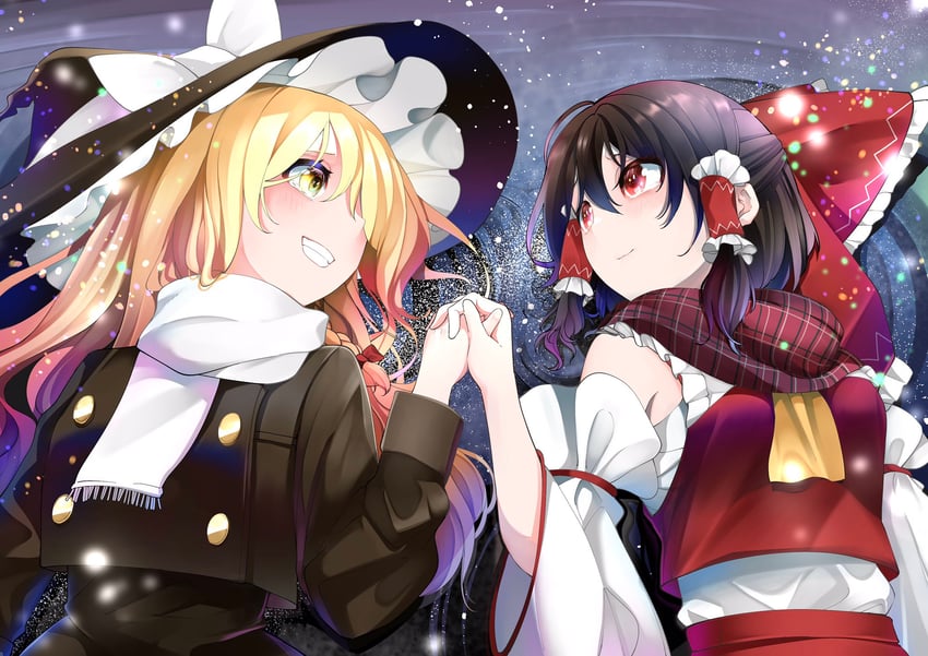 hakurei reimu and kirisame marisa (touhou) drawn by nodoguro_(phi-tan)