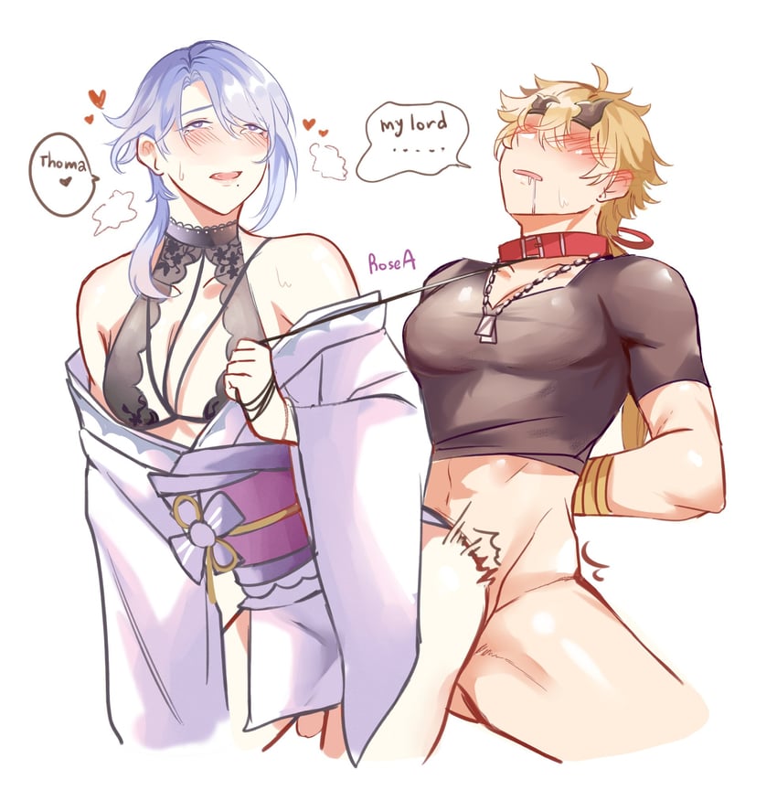 raiden shogun, kamisato ayato, and thoma (genshin impact) drawn by fffmeldelotp