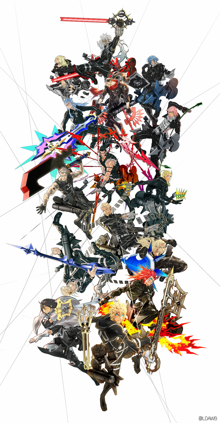 roxas, xion, namine, axel, xemnas, and 10 more (shingeki no kyojin and 1 more) drawn by larry_d_warren_jr.