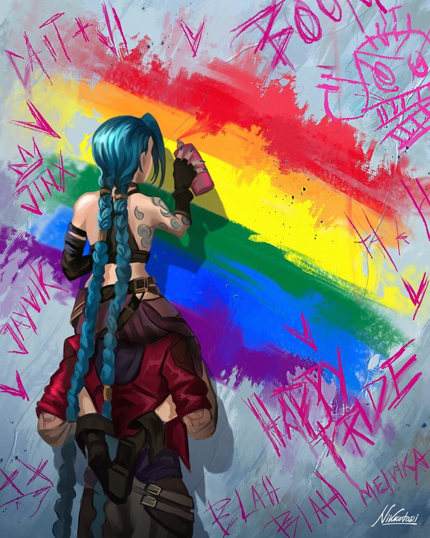jinx, vi, arcane jinx, and arcane vi (league of legends) drawn by nikola_(nikkotari)