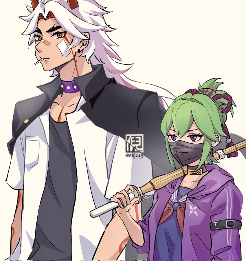 kuki shinobu and arataki itto (genshin impact) drawn by dbj119