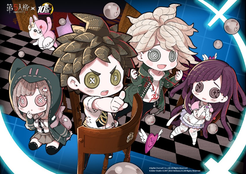 nanami chiaki, komaeda nagito, hinata hajime, tsumiki mikan, and monomi (danganronpa and 3 more)