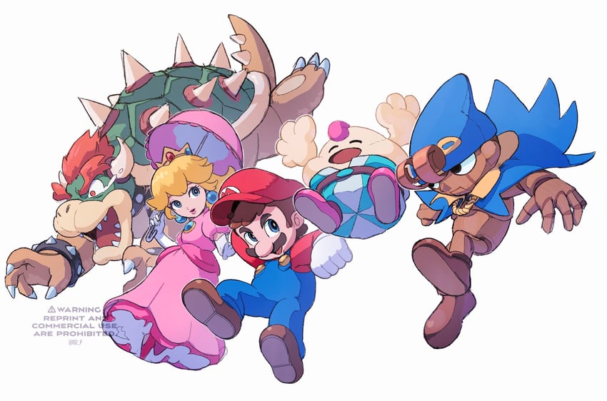 princess peach, mario, bowser, geno, and mallow (mario and 1 more) drawn by tanaka_(is2_p)