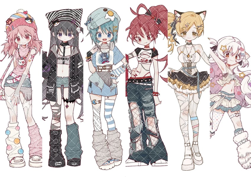 akemi homura, miki sayaka, sakura kyoko, tomoe mami, and momoe nagisa (mahou shoujo madoka magica and 1 more) drawn by fryfry008