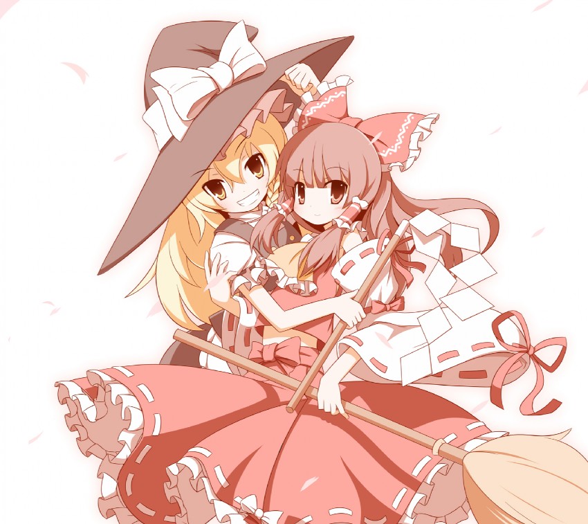 hakurei reimu and kirisame marisa (touhou) drawn by miko_machi