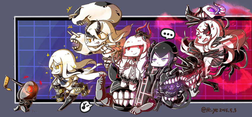 ta-class battleship, heavy cruiser princess, ancient destroyer oni, lycoris princess, central princess, and 1 more (kantai collection) drawn by hi_ye