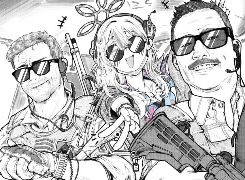konoka, phillip graves, and steve forsing (blue archive and 3 more) drawn by lightningace