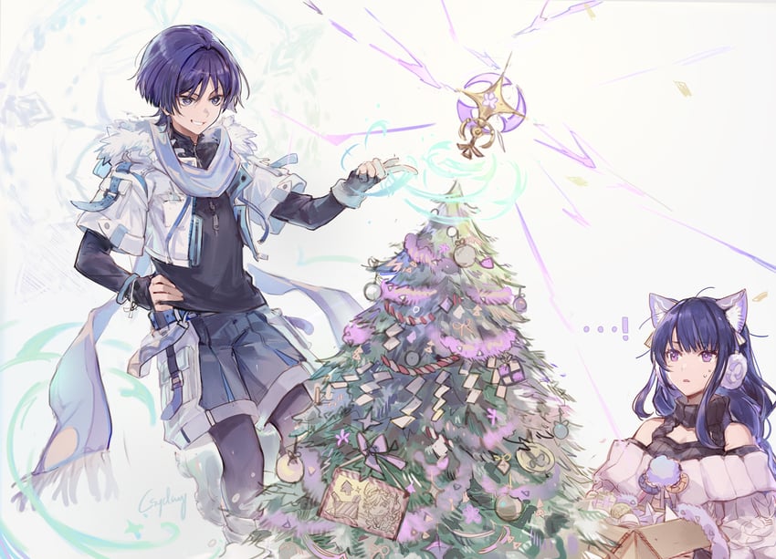 raiden shogun, scaramouche, and wanderer (genshin impact) drawn by csyday