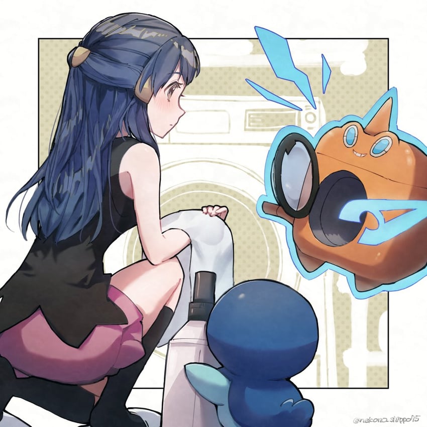 dawn, rotom, and piplup (pokemon and 1 more) drawn by nako_(nekono_shippo75)