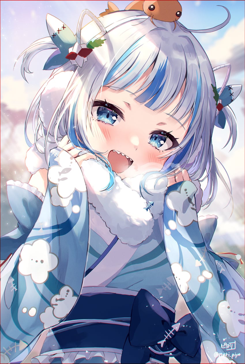 gawr gura and ebi-chan (hololive and 1 more) drawn by piyoyanagi