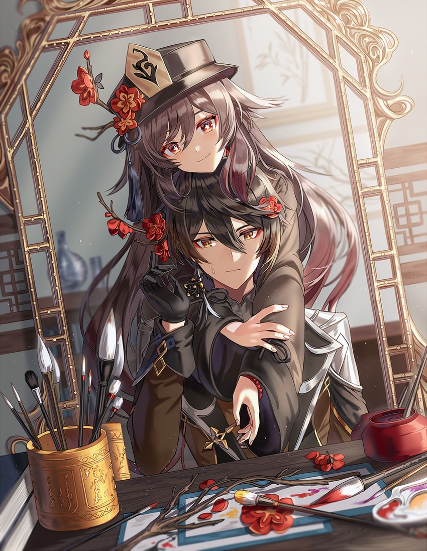hu tao and zhongli (genshin impact) drawn by silence_girl