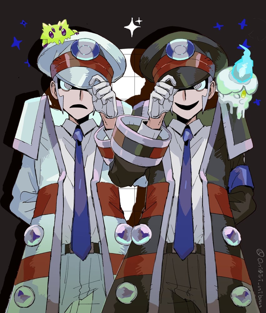ingo, litwick, emmet, and joltik (pokemon and 1 more) drawn by onigiri_(ahku5522)