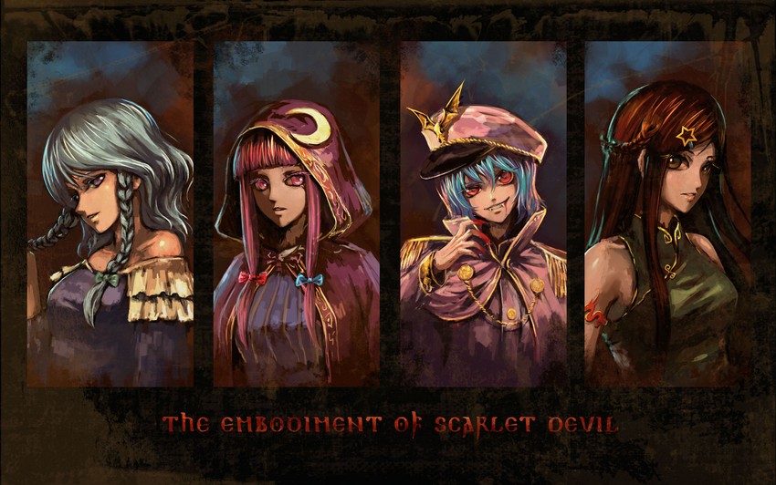 remilia scarlet, izayoi sakuya, patchouli knowledge, and hong meiling (touhou and 1 more) drawn by aako
