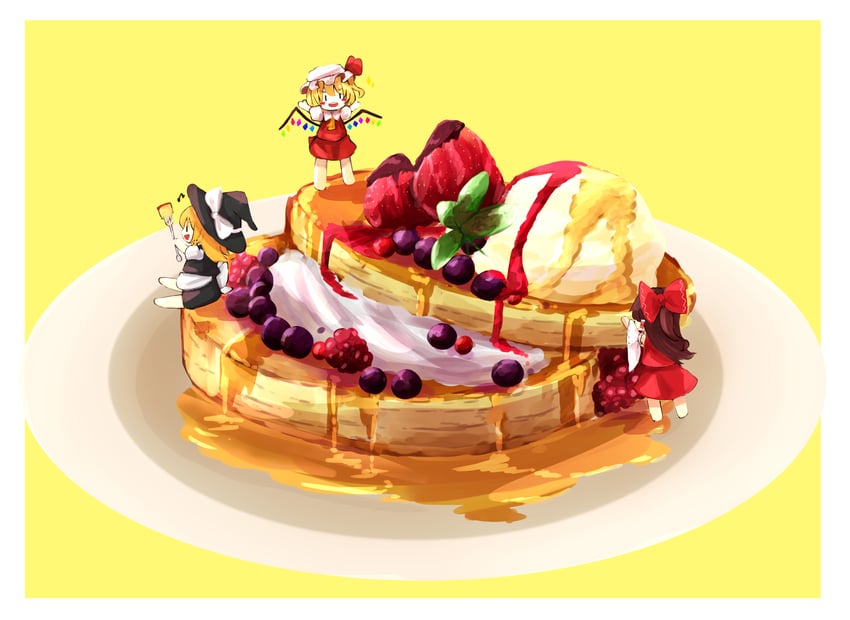hakurei reimu, kirisame marisa, and flandre scarlet (touhou) drawn by semisigule