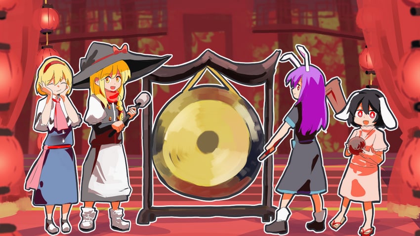 kirisame marisa, alice margatroid, reisen udongein inaba, inaba tewi, soga alice, and 2 more (touhou and 1 more) drawn by leftame
