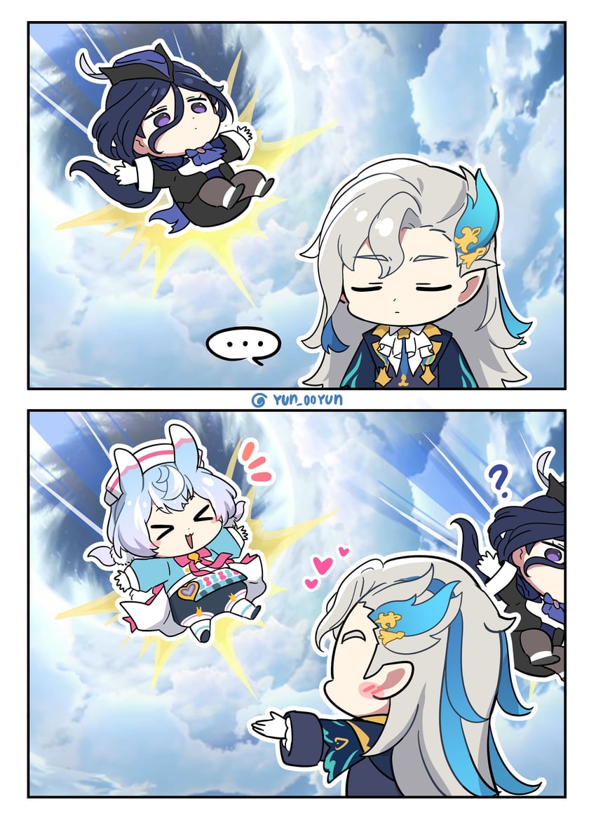 neuvillette, clorinde, and sigewinne (genshin impact) drawn by ooyun