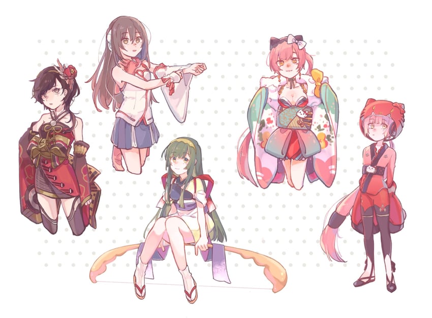 hello kitty, touhoku zunko, nekomura iroha, kokone, and sachiko (vocaloid and 3 more) drawn by mi_no_take