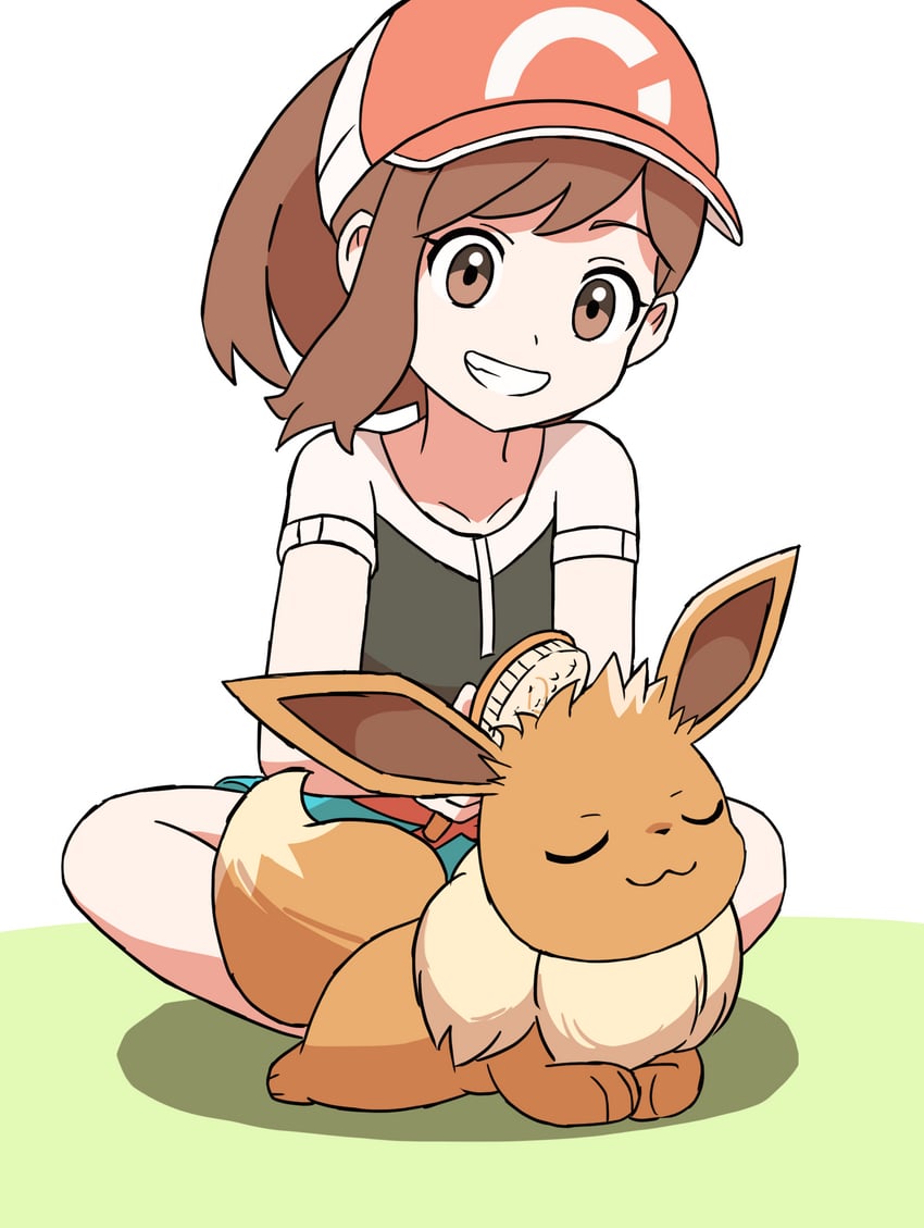 eevee and elaine (pokemon and 1 more) drawn by jira_(ziraiya26)