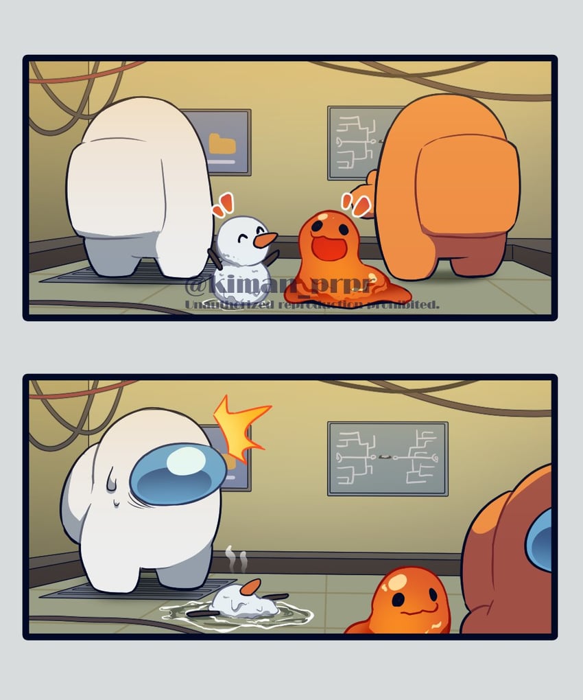 crewmate, white, orange, snowball, and magmate (among us) drawn by kiman