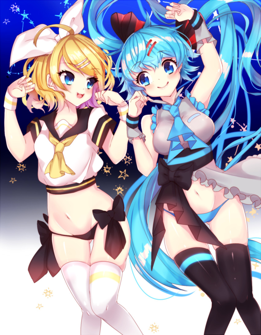 hatsune miku and kagamine rin (vocaloid) drawn by motsuni_(lxxe1120)