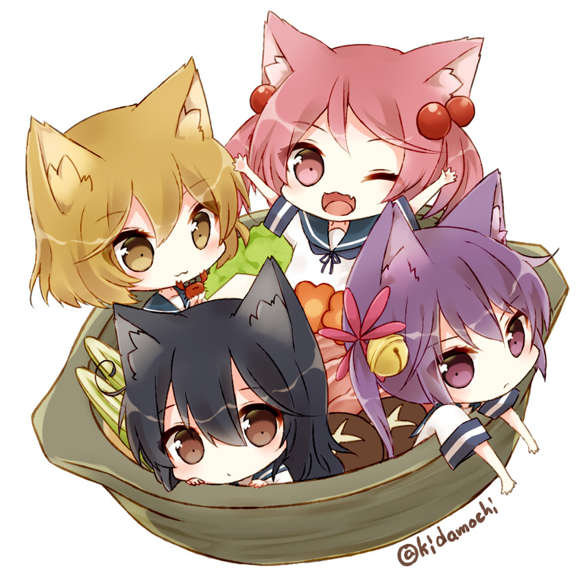 ushio, akebono, sazanami, and oboro (kantai collection) drawn by kida_mochi