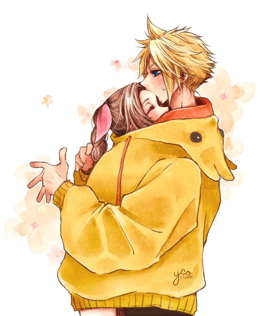 cloud strife and aerith gainsborough (final fantasy and 2 more) drawn by yco_030601
