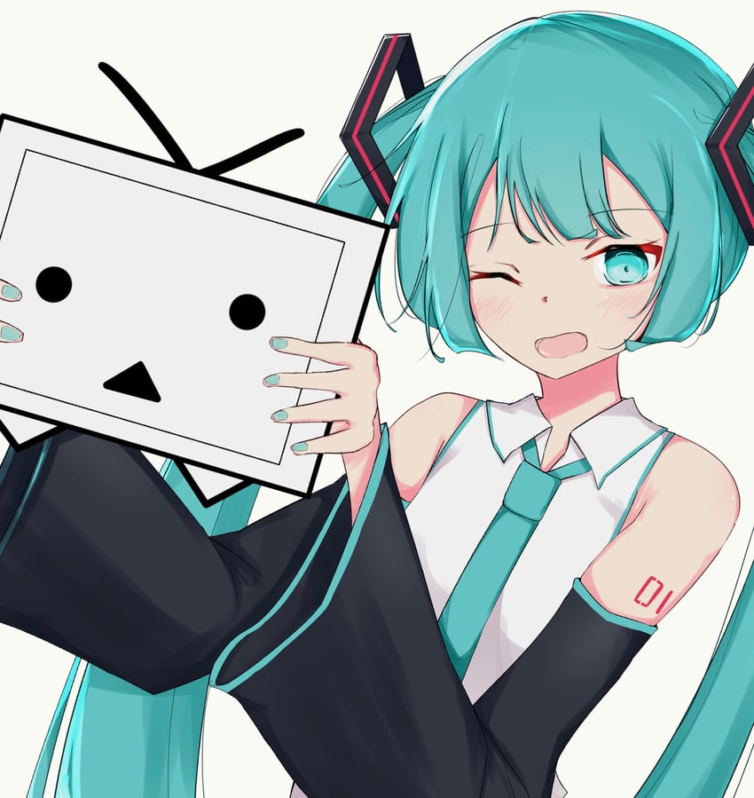 hatsune miku and terebi-chan (vocaloid and 1 more) drawn by zenjimaru