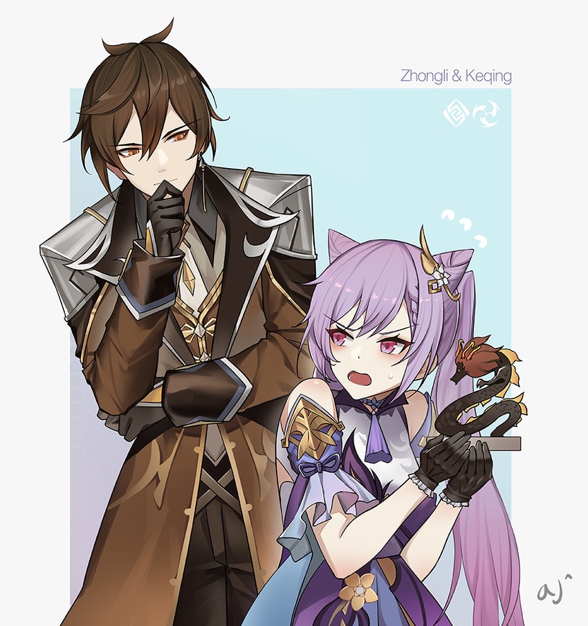 zhongli, keqing, and rex lapis (genshin impact) drawn by ark_john_up