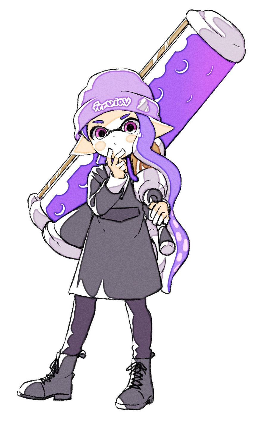 inkling player character and inkling girl (splatoon) drawn by sen_squid