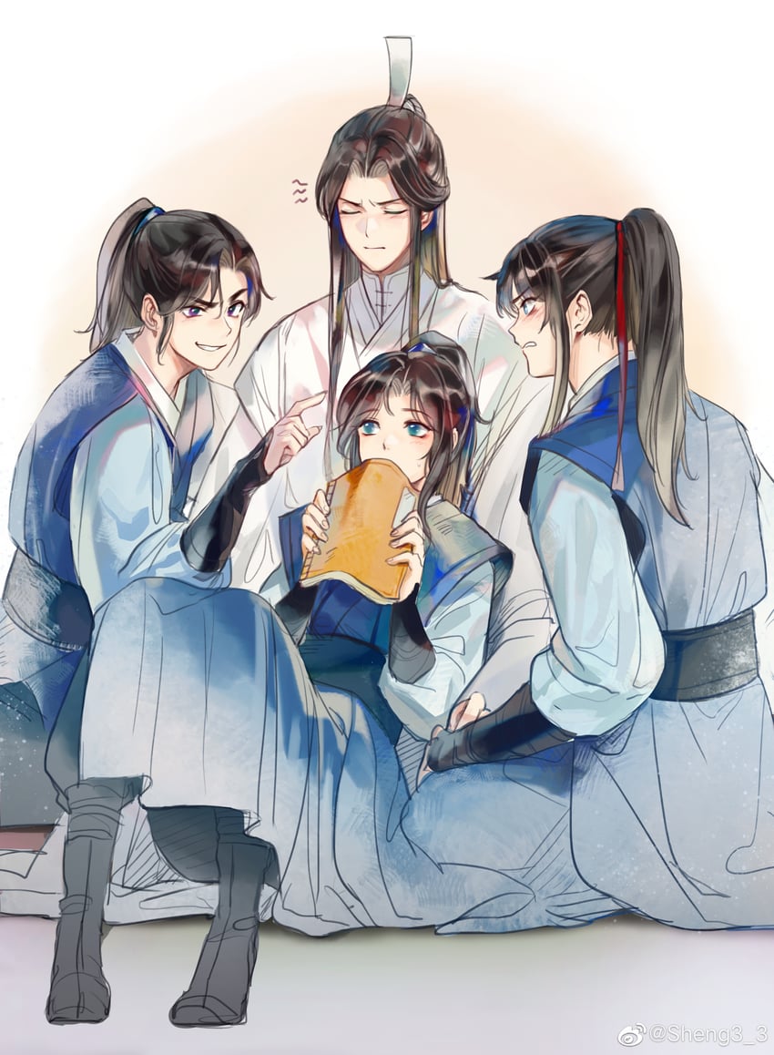chu wanning, mo ran, xue meng, and shi mei (erha he ta de bai mao shizun) drawn by 0jae
